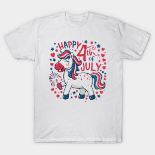 Happy 4th of July USA American Flag with Funny Unicorn T-Shirt